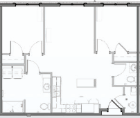 a schematic of the floor plan of a kitchen and living room